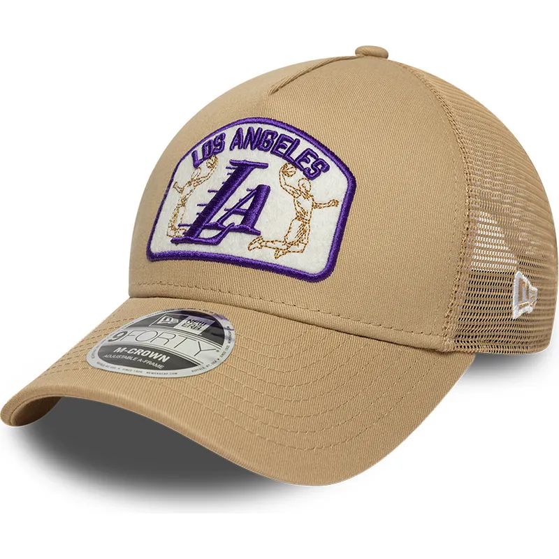 trucker-cap-beige-9forty-m-crown-a-frame-der-los-angeles-lakers-nba-von-new-era