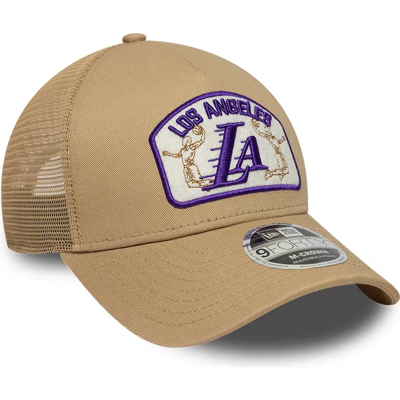 casquette-trucker-beige-9forty-m-crown-a-frame-los-angeles-lakers-nba-new-era