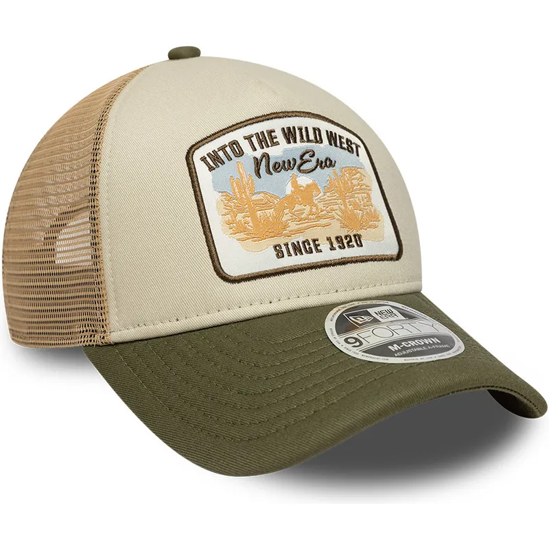 beige-und-grune-trucker-kappe-9forty-m-crown-a-frame-von-new-era