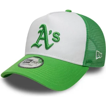 Grøn og hvid trucker-kasket med grønt logo A Frame League Essential fra Oakland Athletics MLB fra New Era