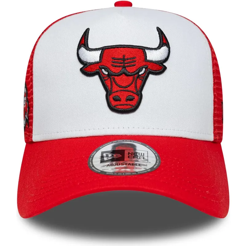 casquette-trucker-rouge-et-blanche-a-frame-side-patch-chicago-bulls-nba-new-era