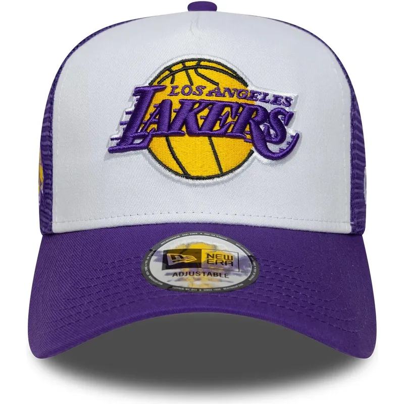 trucker-cap-violett-und-weiss-a-frame-side-patch-von-los-angeles-lakers-nba-von-new-era