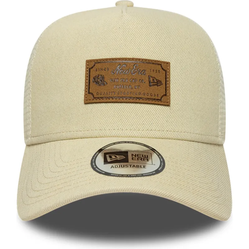 gorra-trucker-beige-a-frame-denim-leather-patch-de-new-era