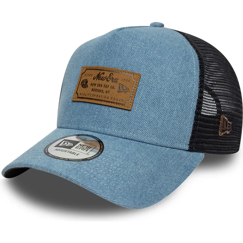 casquette-trucker-bleue-a-frame-denim-leather-patch-new-era