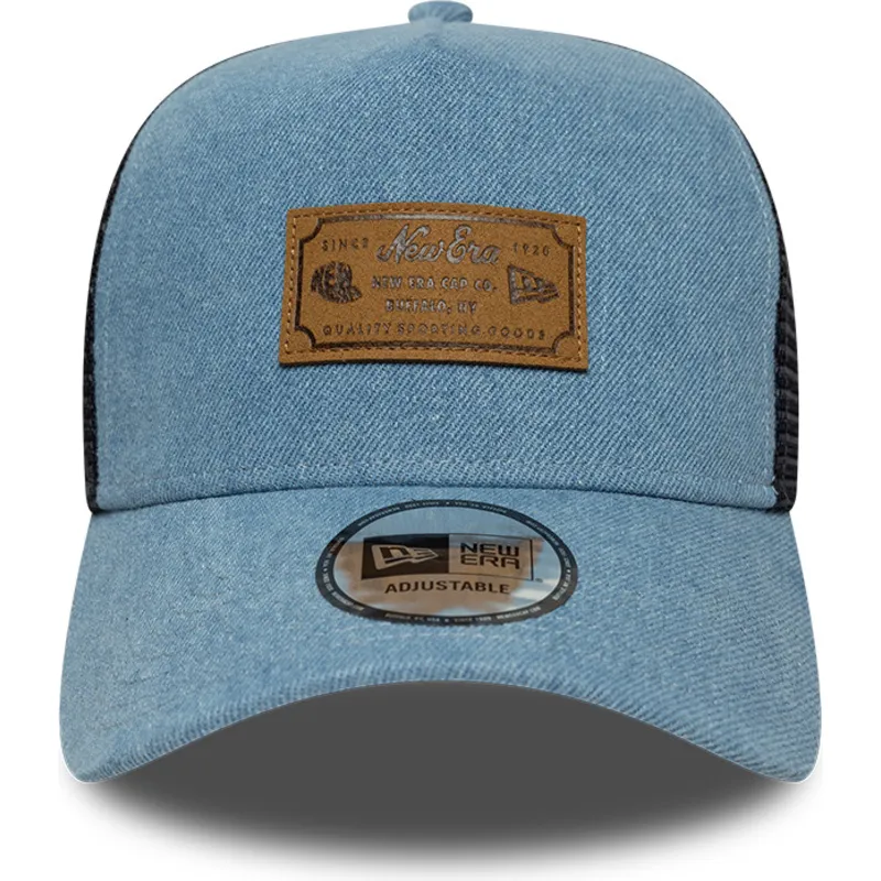 shapka-izvita-traker-sinya-snapbek-a-frame-denim-leather-patch-ot-new-era