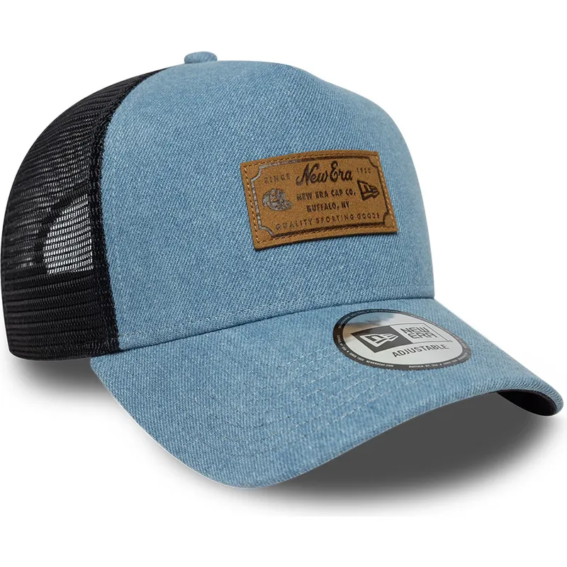 shapka-izvita-traker-sinya-snapbek-a-frame-denim-leather-patch-ot-new-era
