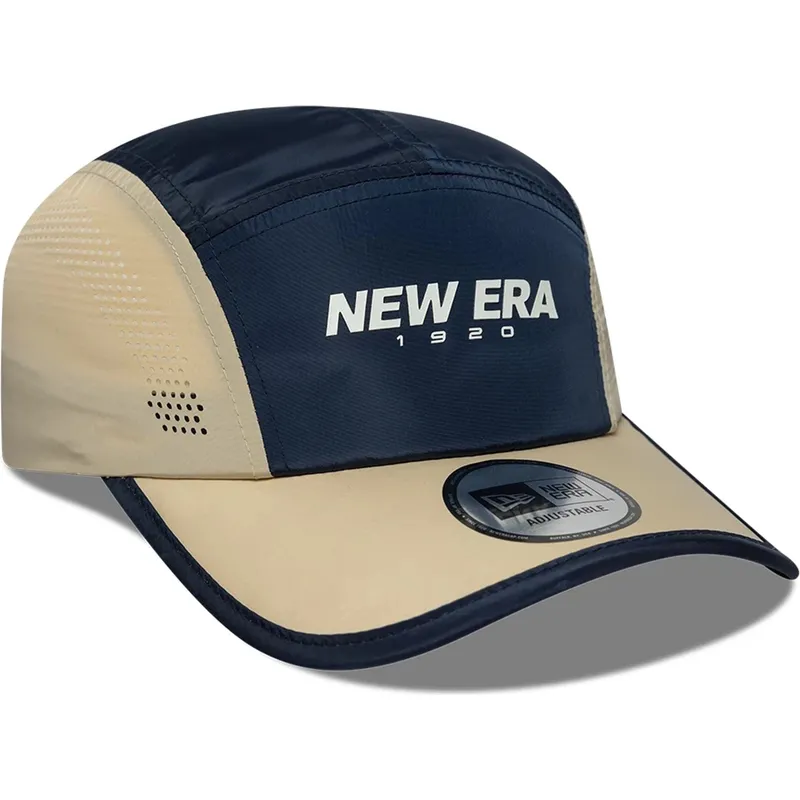 kasket-5-panel-buet-marinebla-justerbar-runner-colour-block-fra-new-era
