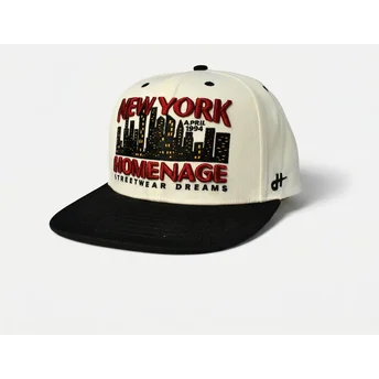Gorra plana beige y negra snapback NYSKY Skylines The Snap de Homenage