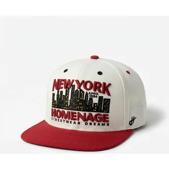 Casquette plate beige et rouge snapback NYSKY Skylines The Snap Homenage