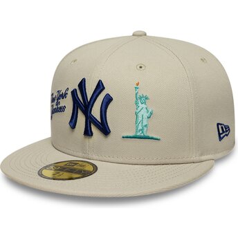 New Era Плоска Козирка Тъмносиньо Лого 59FIFTY City Icon New York Yankees Бежова Прилепнала Шапка