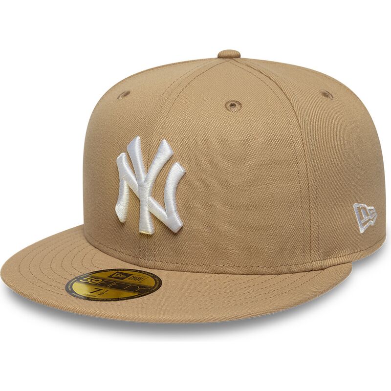 hellbraune-eng-anliegende-flat-cap-59fifty-league-essential-der-new-york-yankees-mlb-von-new-era