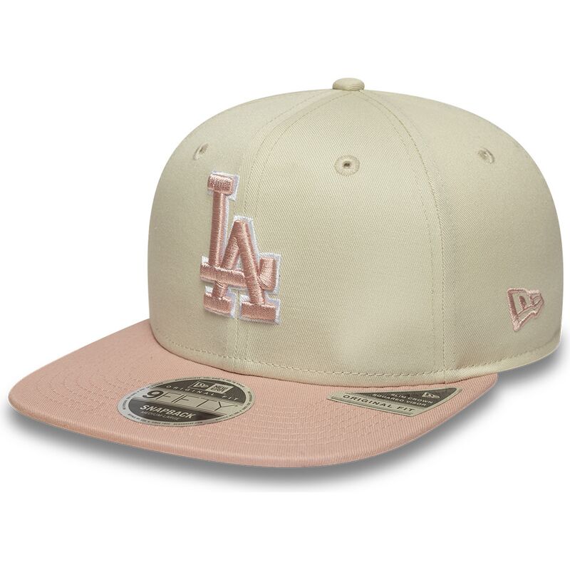 beige-snapback-flatcap-mit-rosa-logo-9fifty-original-fit-world-series-patch-der-los-angeles-dodgers-mlb-von-new-era