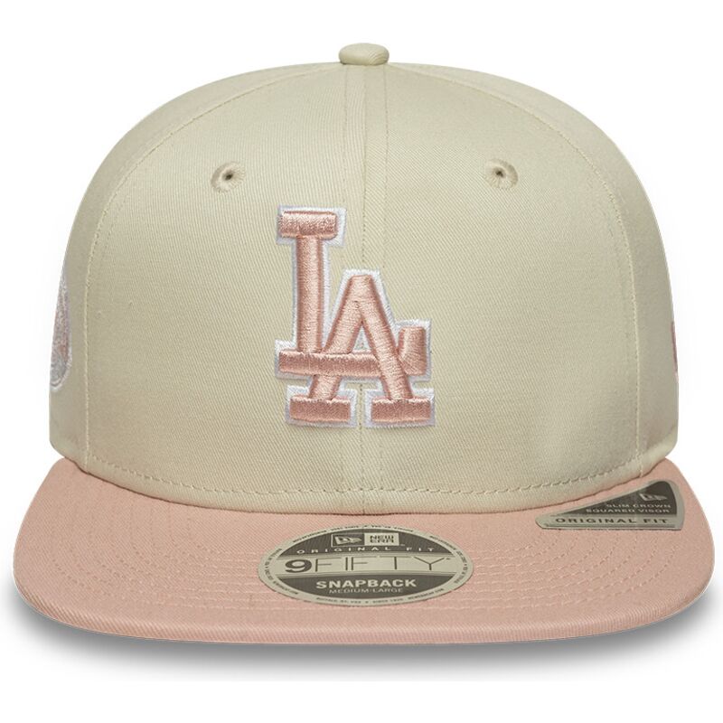 beige-snapback-flatcap-mit-rosa-logo-9fifty-original-fit-world-series-patch-der-los-angeles-dodgers-mlb-von-new-era