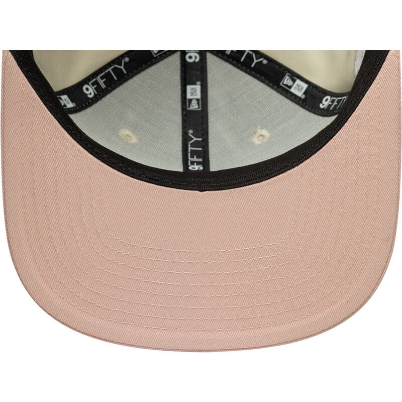 new-era-flat-brim-pink-logo-9fifty-original-fit-world-series-patch-los-angeles-dodgers-mlb-beige-snapback-cap