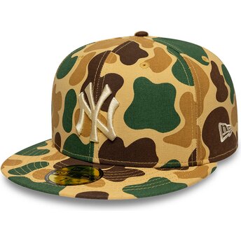 Flache Kappe Camouflage angepasst mit beigem Logo 59FIFTY Camo von New York Yankees MLB von New Era