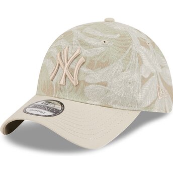 Beige gebogene verstellbare 9TWENTY Leafy Palm Kappe der New York Yankees MLB von New Era