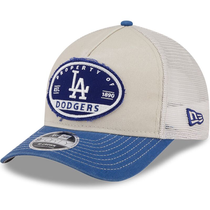 beige-und-blaue-trucker-kappe-9forty-m-crown-a-frame-fray-der-los-angeles-dodgers-mlb-von-new-era beige-und-blaue-trucker-kappe-9forty-m-crown-a-frame-fray-der-los-angeles-dodgers-mlb-von-new-era