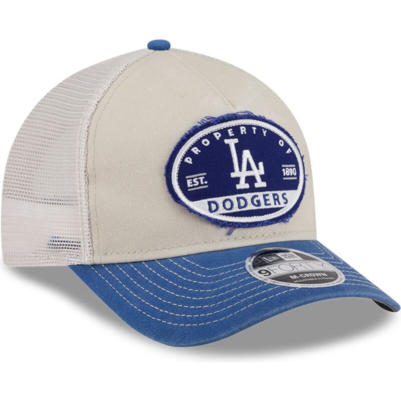 beige-und-blaue-trucker-kappe-9forty-m-crown-a-frame-fray-der-los-angeles-dodgers-mlb-von-new-era beige-und-blaue-trucker-kappe-9forty-m-crown-a-frame-fray-der-los-angeles-dodgers-mlb-von-new-era