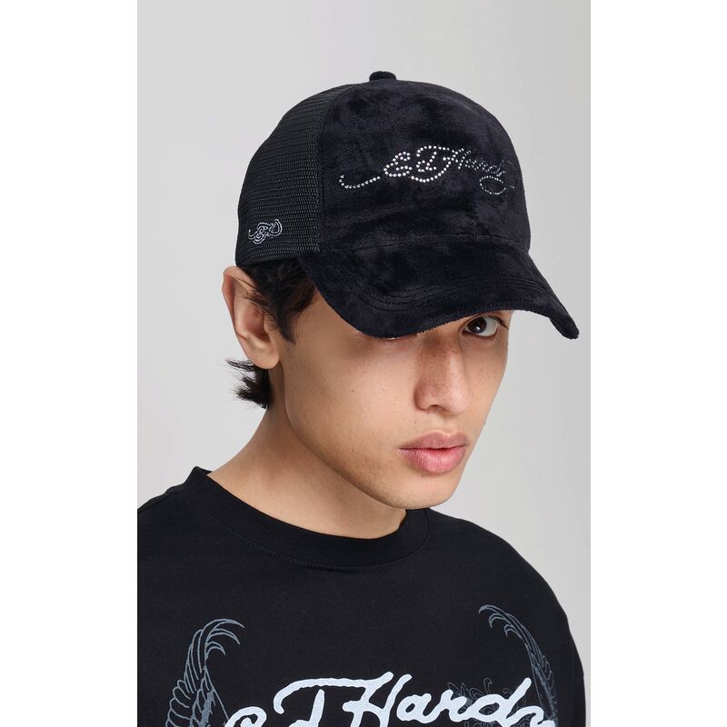 shapka-izvita-traker-cherna-snapbek-core-silver-diamante-velour-ot-ed-hardy