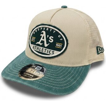 Шапка извита тракер бежов снапбек 9FORTY M-Crown A Frame Fray на Oakland Athletics MLB от New Era