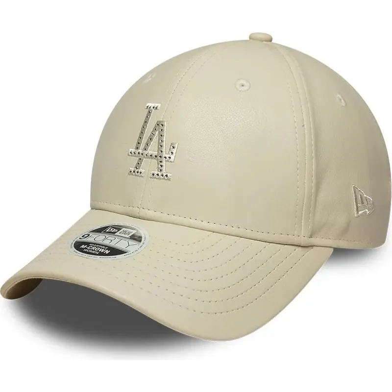 shapka-izvita-bezhov-snapbek-9forty-m-crown-pu-diamante-na-los-angeles-dodgers-mlb-ot-new-era