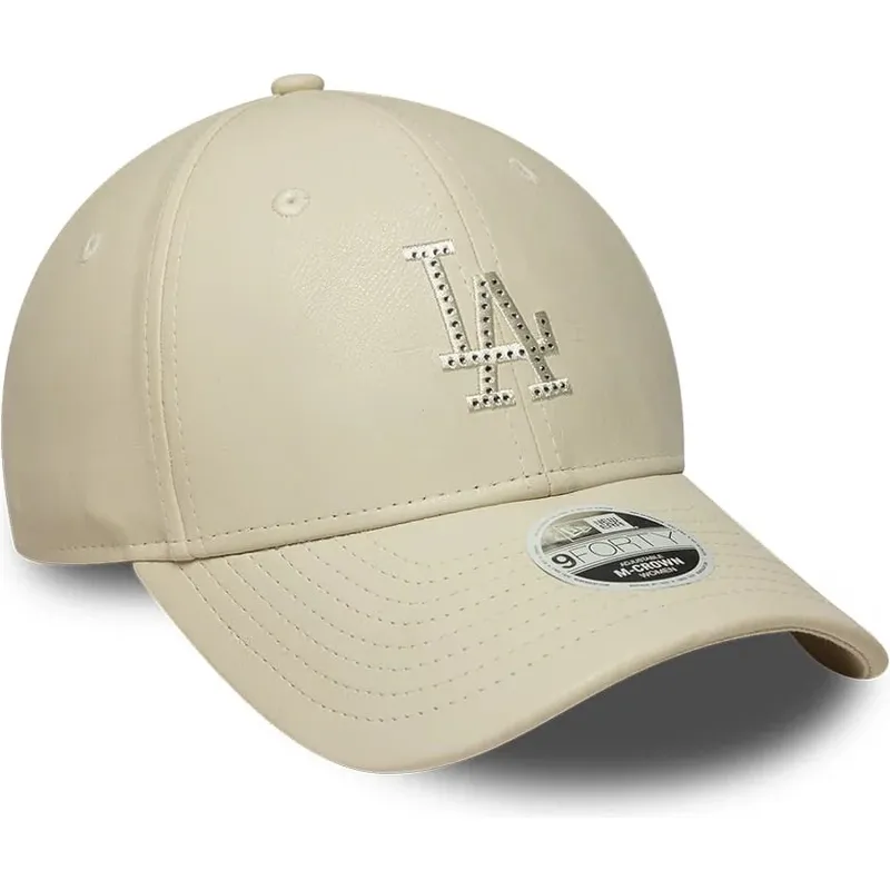 shapka-izvita-bezhov-snapbek-9forty-m-crown-pu-diamante-na-los-angeles-dodgers-mlb-ot-new-era