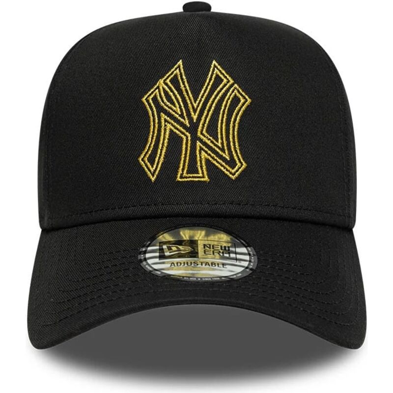shapka-izvita-cherna-snapbek-dorado-e-frame-metallic-outline-na-new-york-yankees-mlb-ot-new-era