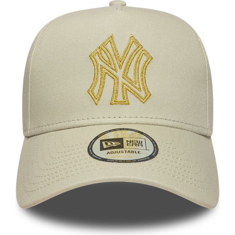 shapka-izvita-bezhov-snapbek-dorado-e-frame-metallic-outline-na-new-york-yankees-mlb-ot-new-era