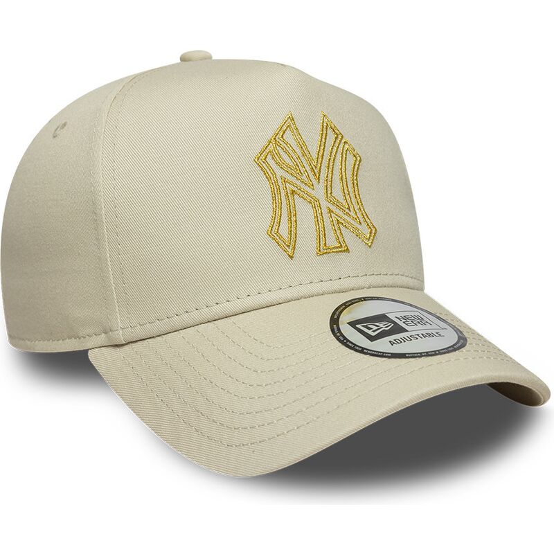 shapka-izvita-bezhov-snapbek-dorado-e-frame-metallic-outline-na-new-york-yankees-mlb-ot-new-era
