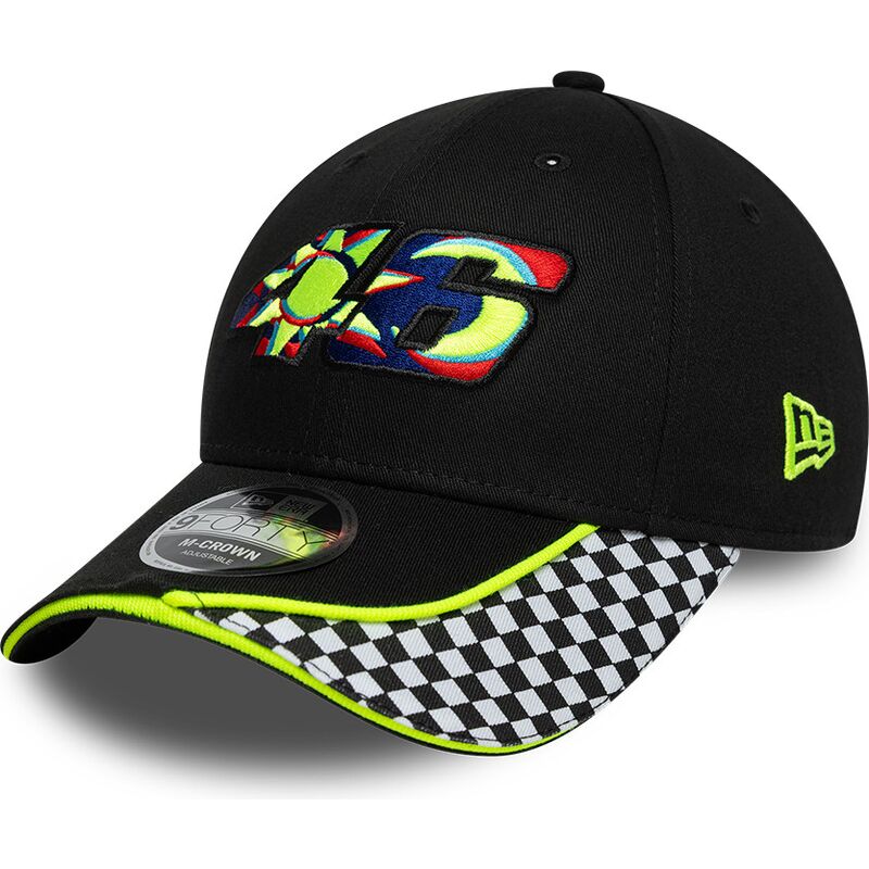 shapka-izvita-cherna-reguliruem-9forty-m-crown-check-na-valentino-rossi-vr46-motogp-ot-new-era