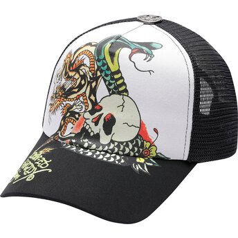 Шапка извита тракер черна снапбек Snake And Skull от Ed Hardy