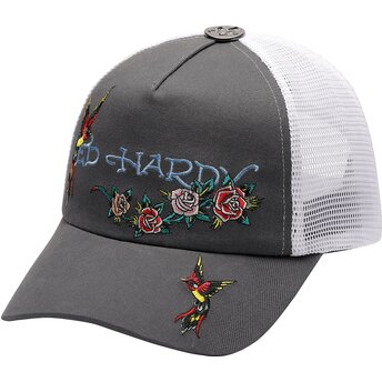 Шапка извита тракер сив снапбек Floral Swallow от Ed Hardy