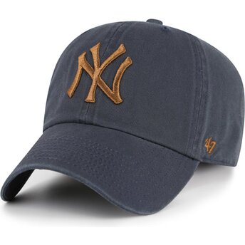 Шапка извита сив регулируем Clean Up Contrast Vintage Navy на New York Yankees MLB от 47 Brand