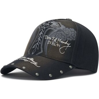 Шапка извита черна регулируем Storming Rose Washed от Ed Hardy
