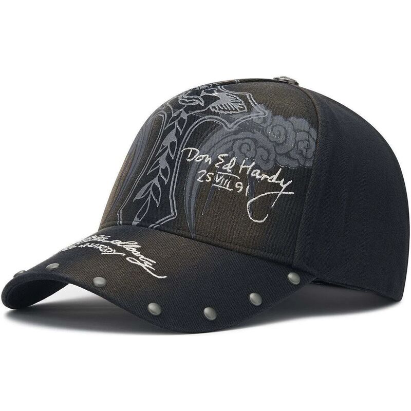 shapka-izvita-cherna-reguliruem-storming-rose-washed-ot-ed-hardy
