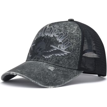 Шапка извита тракер сив снапбек Flaming Gothic Skull Washed от Ed Hardy