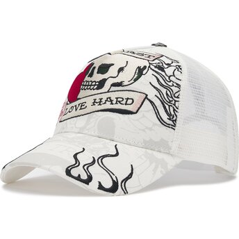 Шапка извита тракер бяла снапбек Live Fast Love Hard от Ed Hardy