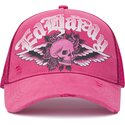 shapka-izvita-traker-roza-snapbek-flaming-gothic-skull-washed-ot-ed-hardy
