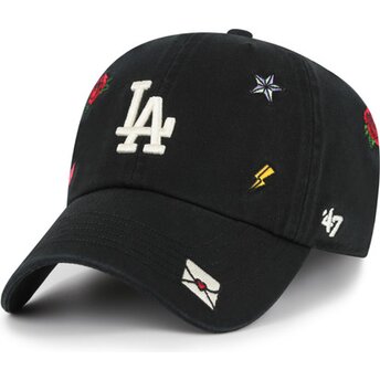 Шапка извита черна регулируем Clean Up Multi Scatter на Los Angeles Dodgers MLB от 47 Brand