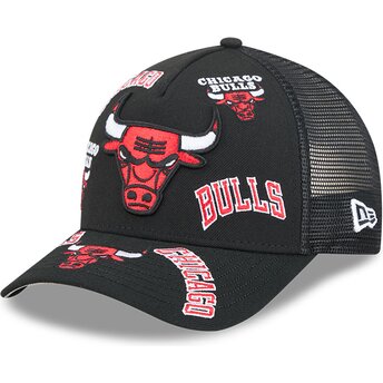 Шапка извита тракер черна снапбек 9FORTY M-Crown A Frame All Over на Chicago Bulls NBA от New Era