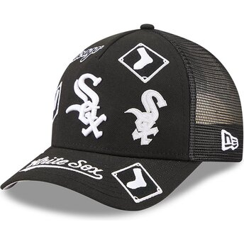 Шапка извита тракер черна снапбек 9FORTY M-Crown A Frame All Over на Chicago White Sox MLB от New Era