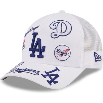 Шапка извита тракер бяла снапбек 9FORTY M-Crown A Frame All Over на Los Angeles Dodgers MLB от New Era