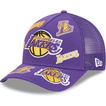 Шапка извита тракер виолетка снапбек 9FORTY M-Crown A Frame All Over на Los Angeles Lakers NBA от New Era
