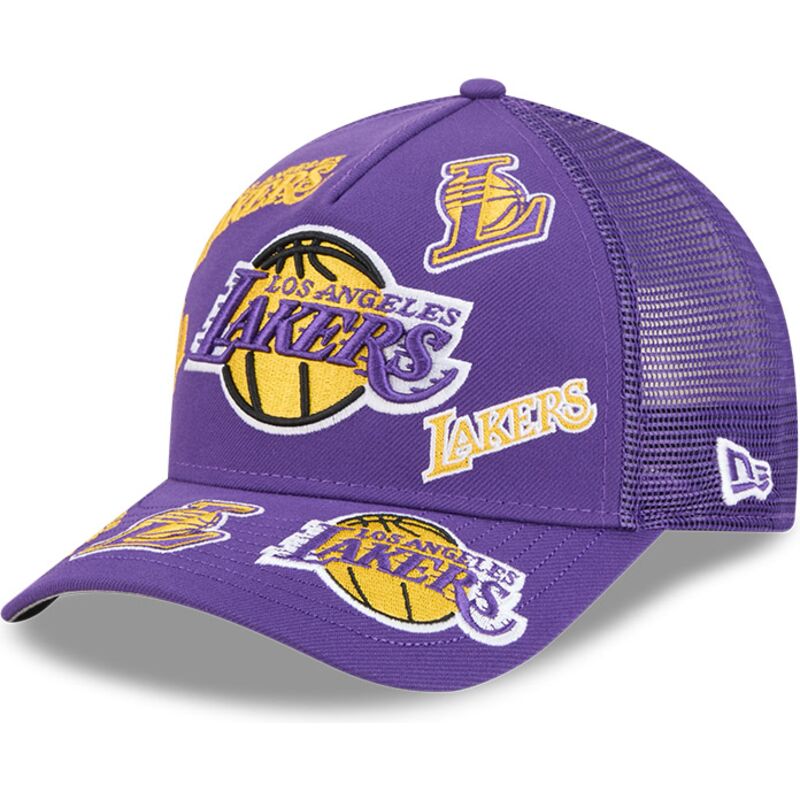 shapka-izvita-traker-violetka-snapbek-9forty-m-crown-a-frame-all-over-na-los-angeles-lakers-nba-ot-new-era