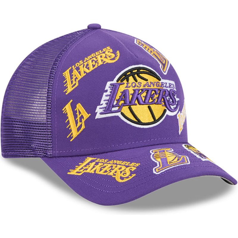 shapka-izvita-traker-violetka-snapbek-9forty-m-crown-a-frame-all-over-na-los-angeles-lakers-nba-ot-new-era