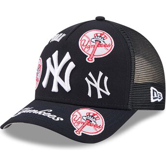 Шапка извита тракер тъмносин снапбек 9FORTY M-Crown A Frame All Over на New York Yankees MLB от New Era