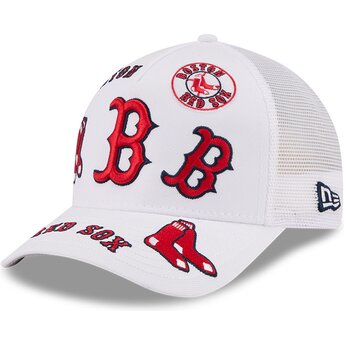 Шапка извита тракер бяла снапбек 9FORTY M-Crown A Frame All Over на Boston Red Sox MLB от New Era