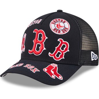 Шапка извита тракер тъмносин снапбек 9FORTY M-Crown A Frame All Over на Boston Red Sox MLB от New Era