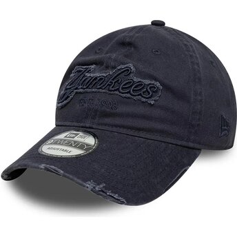 Шапка извита тъмносин регулируем 9TWENTY Distress Wordmark на New York Yankees MLB от New Era