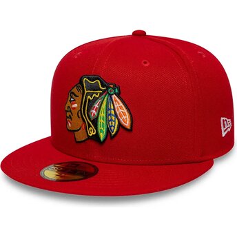 Шапка плоска червена прилепнала 59FIFTY Basic на Chicago Blackhawks NHL от New Era
